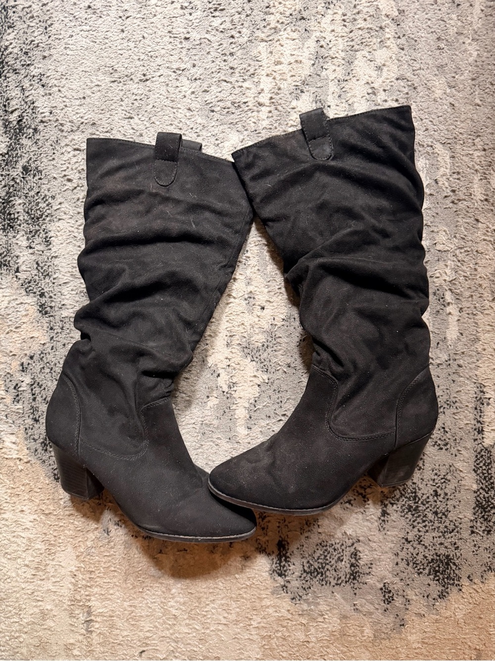 Black Mid-Calf Slouch Block Heel Boots